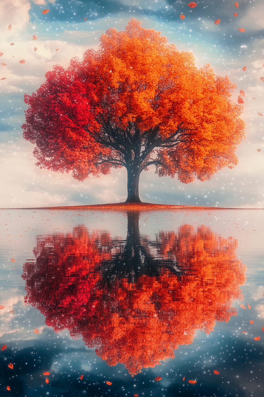 Albero d’autunno riflesso — design completo