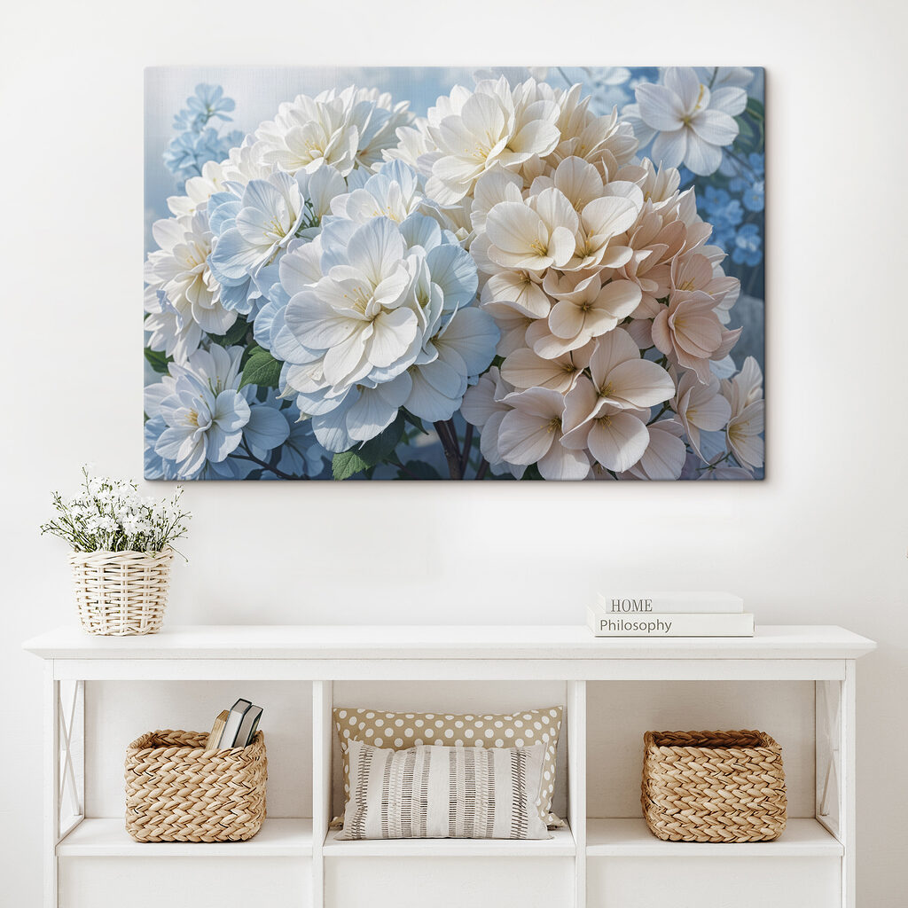 Ortensie bianche su blu — ambiente 1