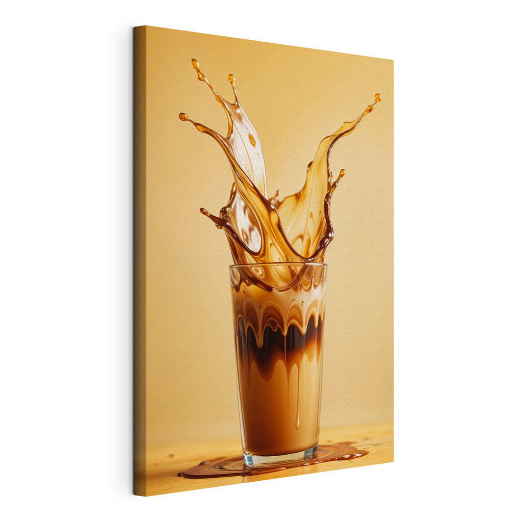 Spruzzi di caffè, tela tesa e bordo avvolto