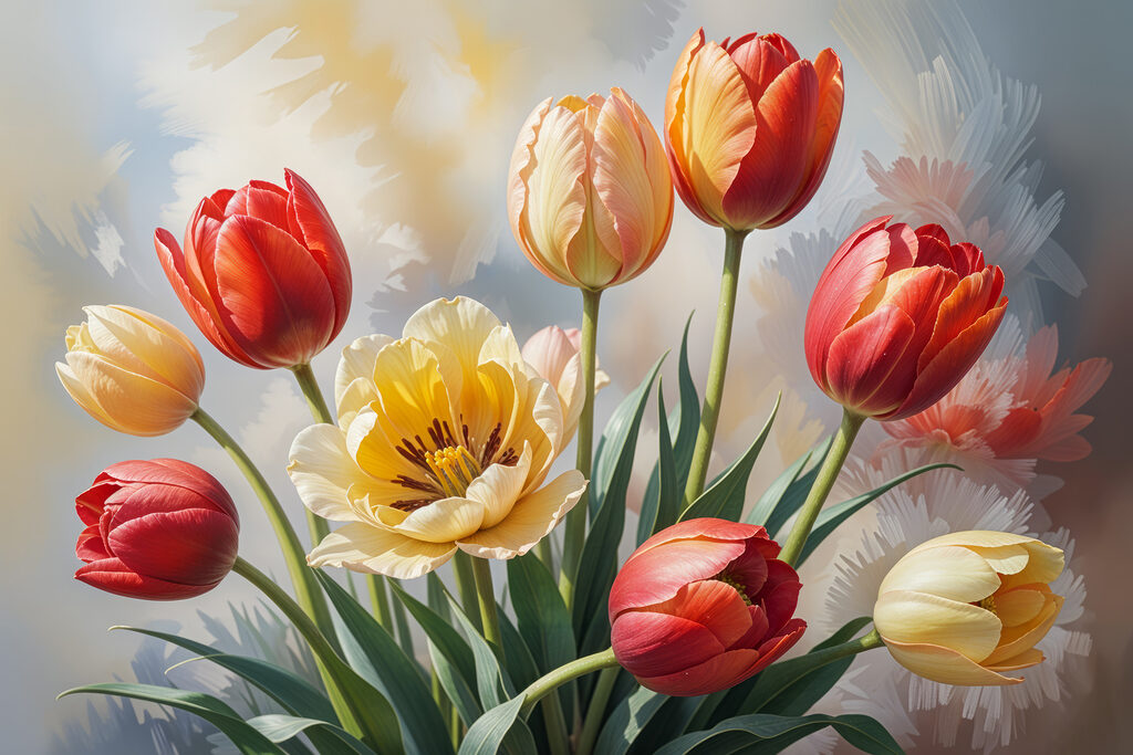 Tulipani nei colori primaverili — design completo