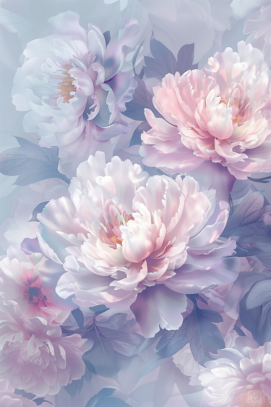 Peonie lilla nella nebbia — design completo