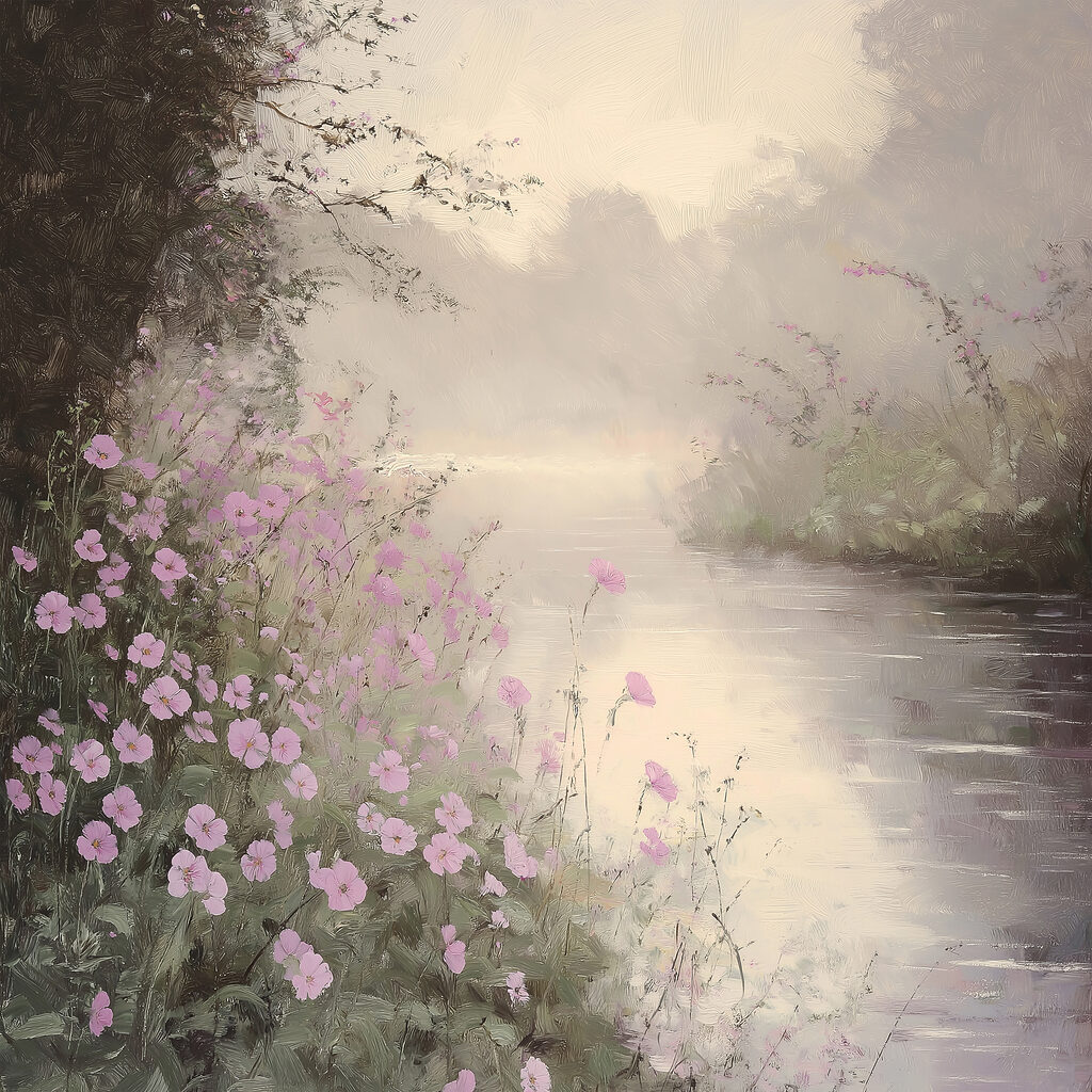 Fiori rosa sul fiume — design completo