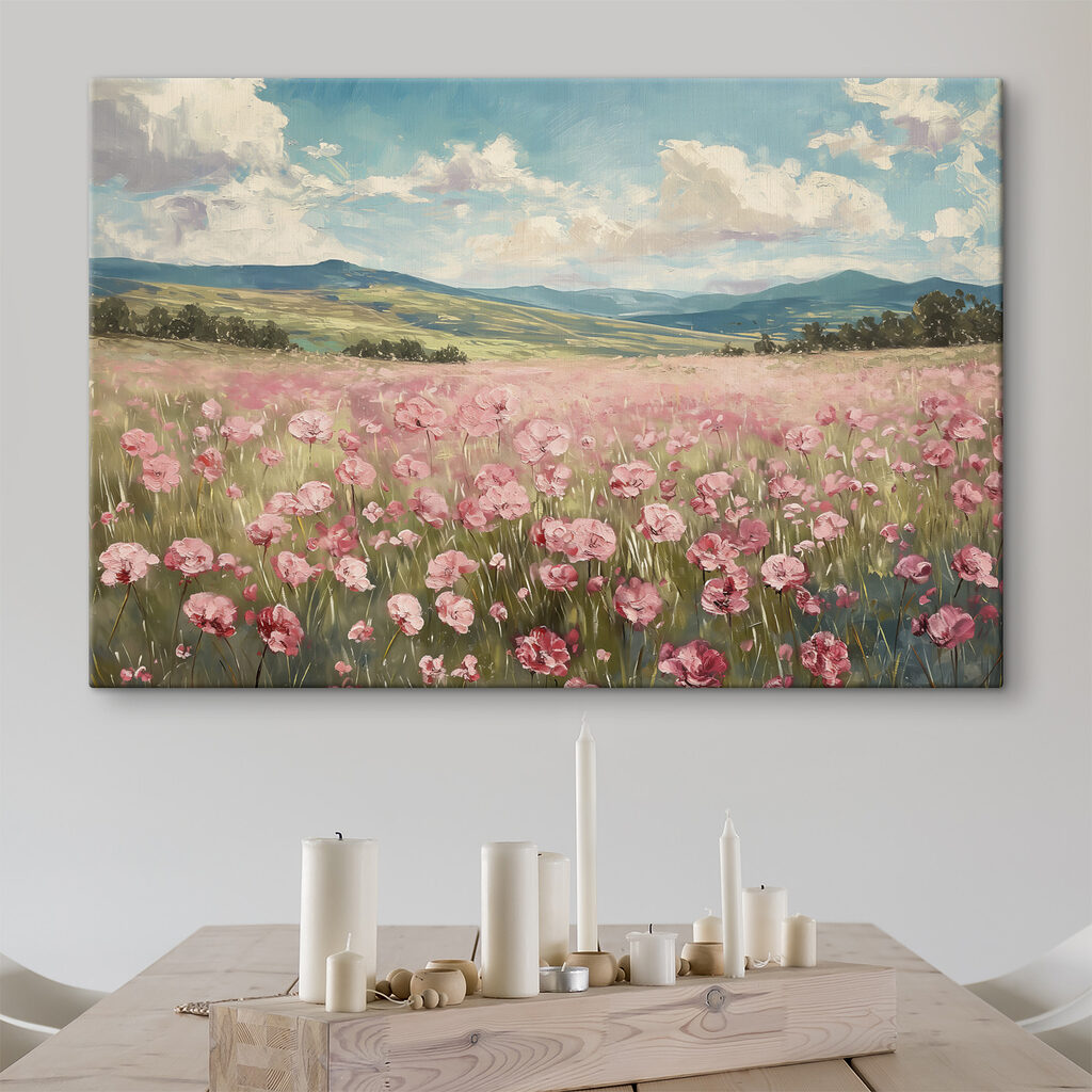Campo rosa e colline — ambiente 1