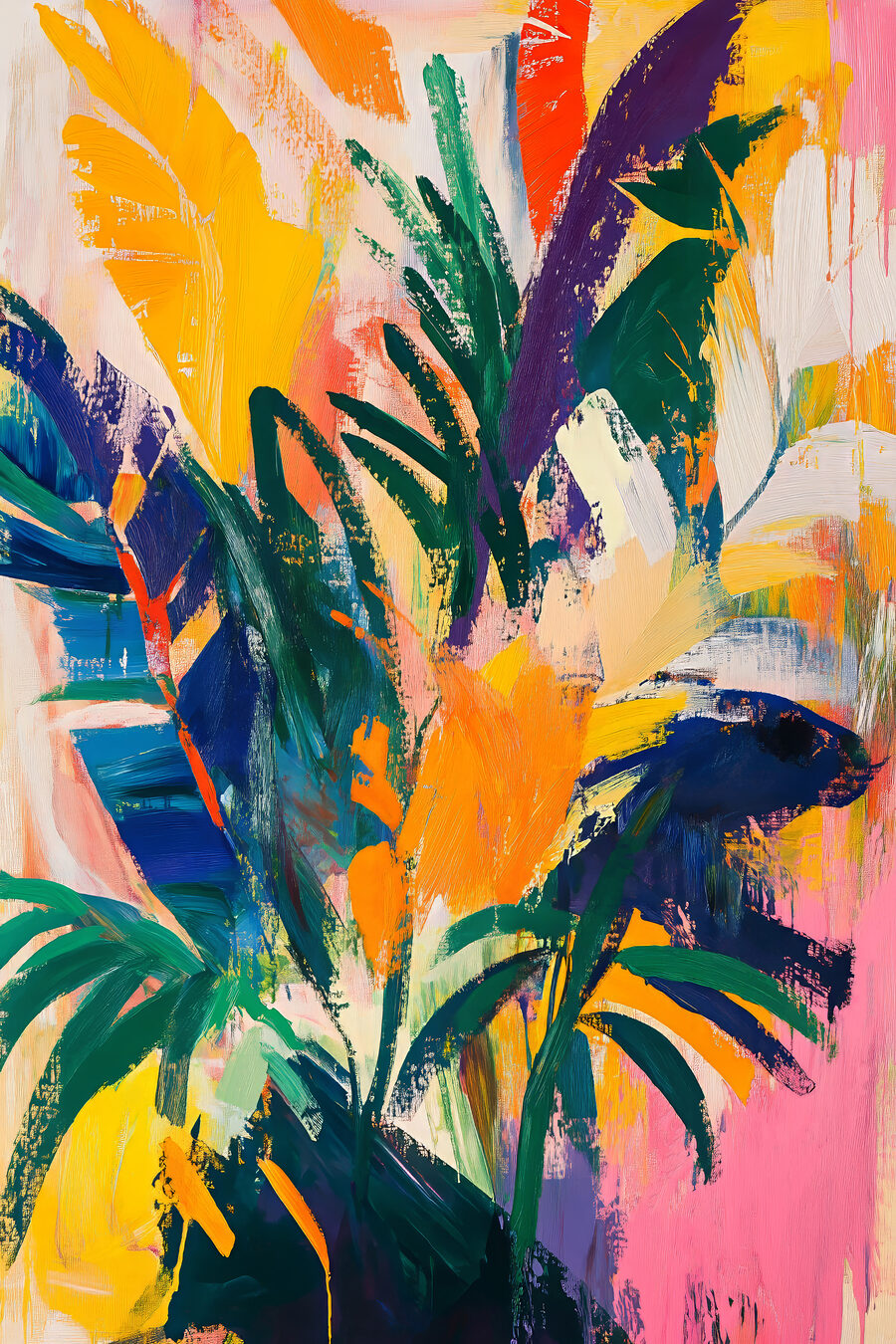 Foglie tropicali su pennellate — design completo