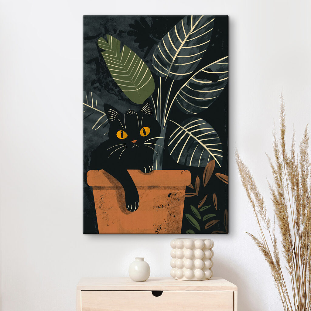 Gatto nero tra foglie — ambiente 1