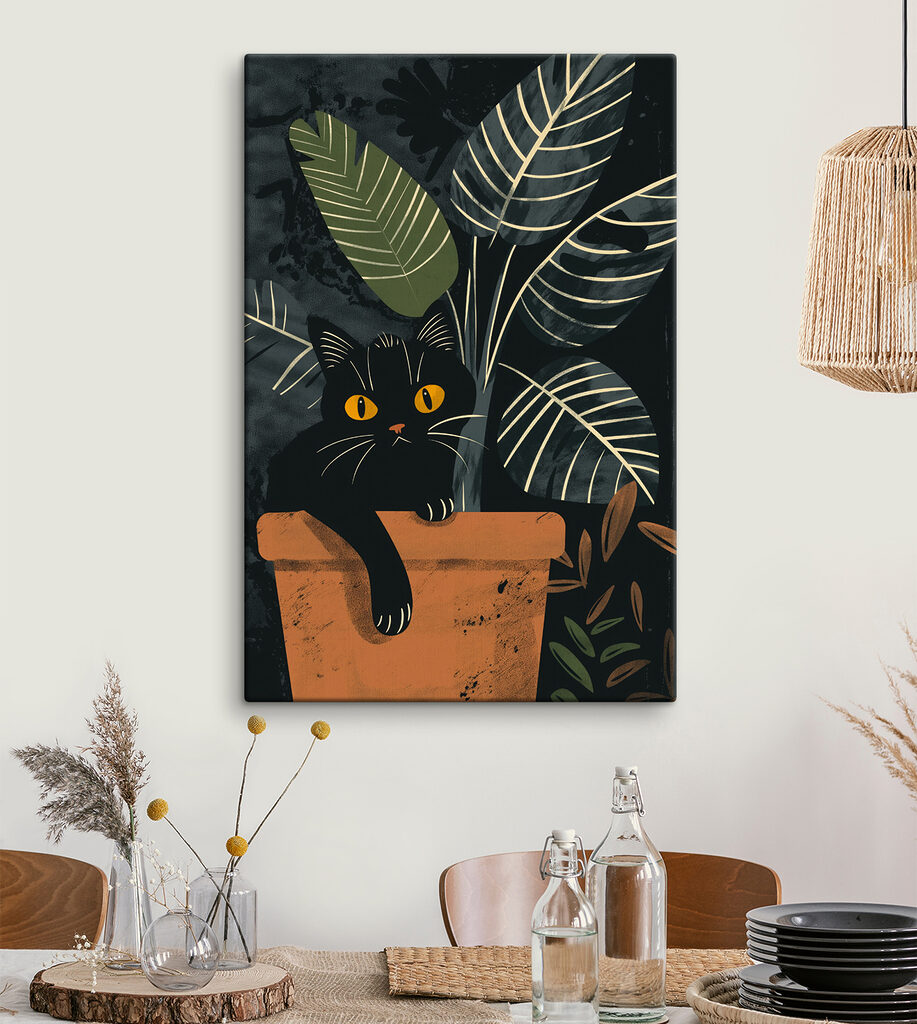 Gatto nero tra foglie — ambiente 2