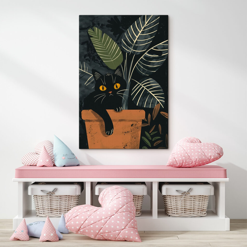 Gatto nero tra foglie — ambiente 3
