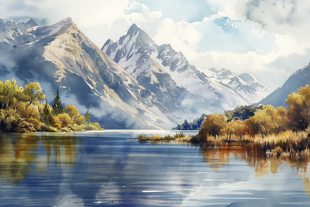 Lago con alberi gialli — design completo