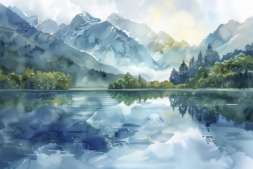 Rive verdi, montagne riflesse — design completo