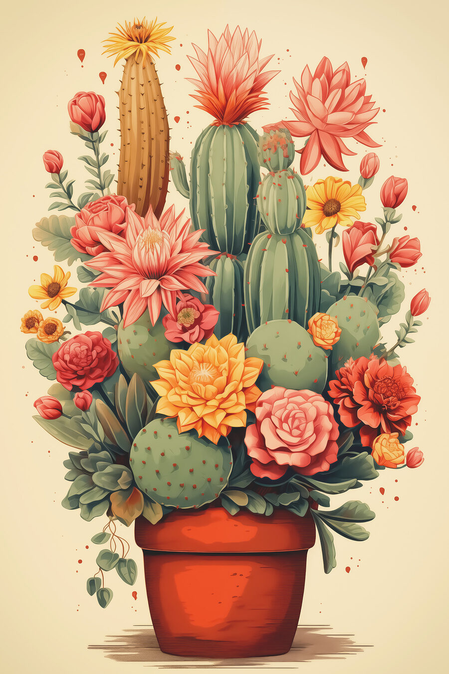 Cactus fiorito in vaso — design completo