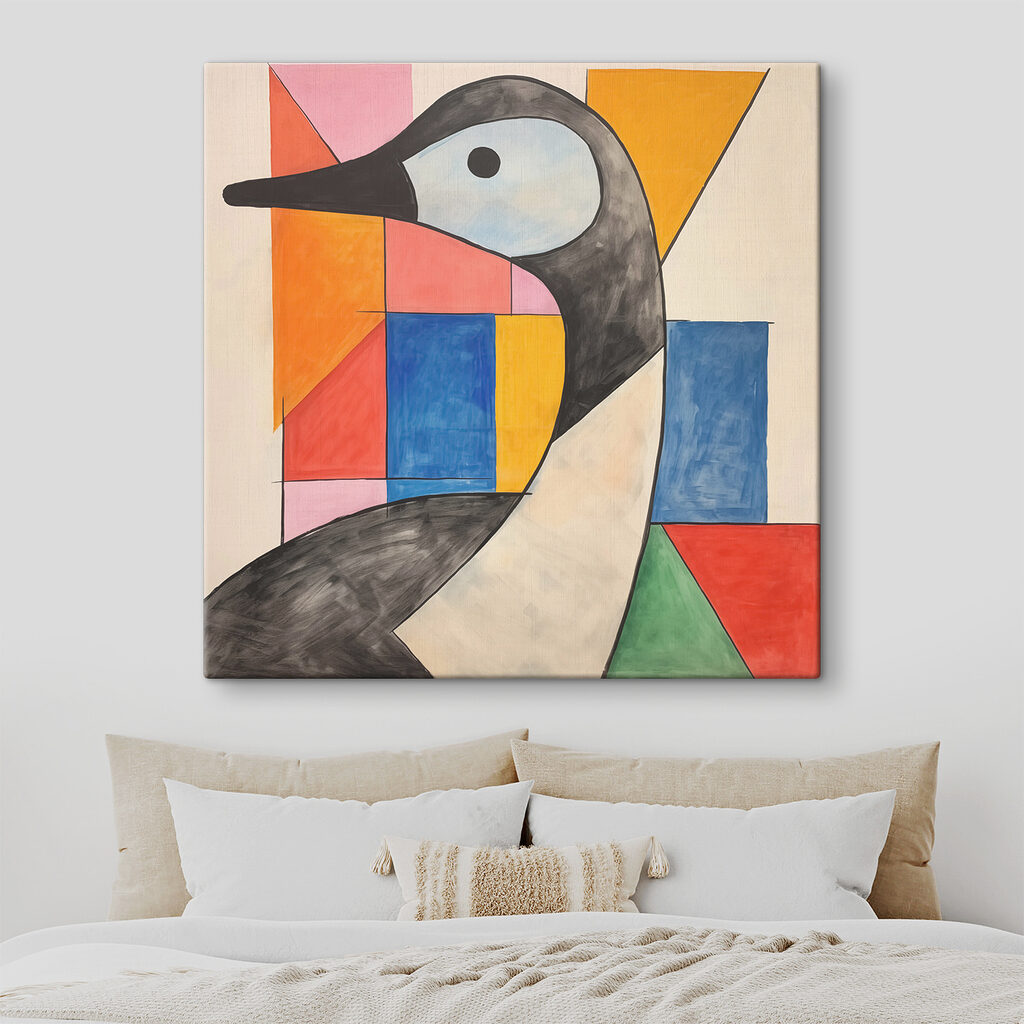 Uccello tra quadrati colorati — ambiente 1