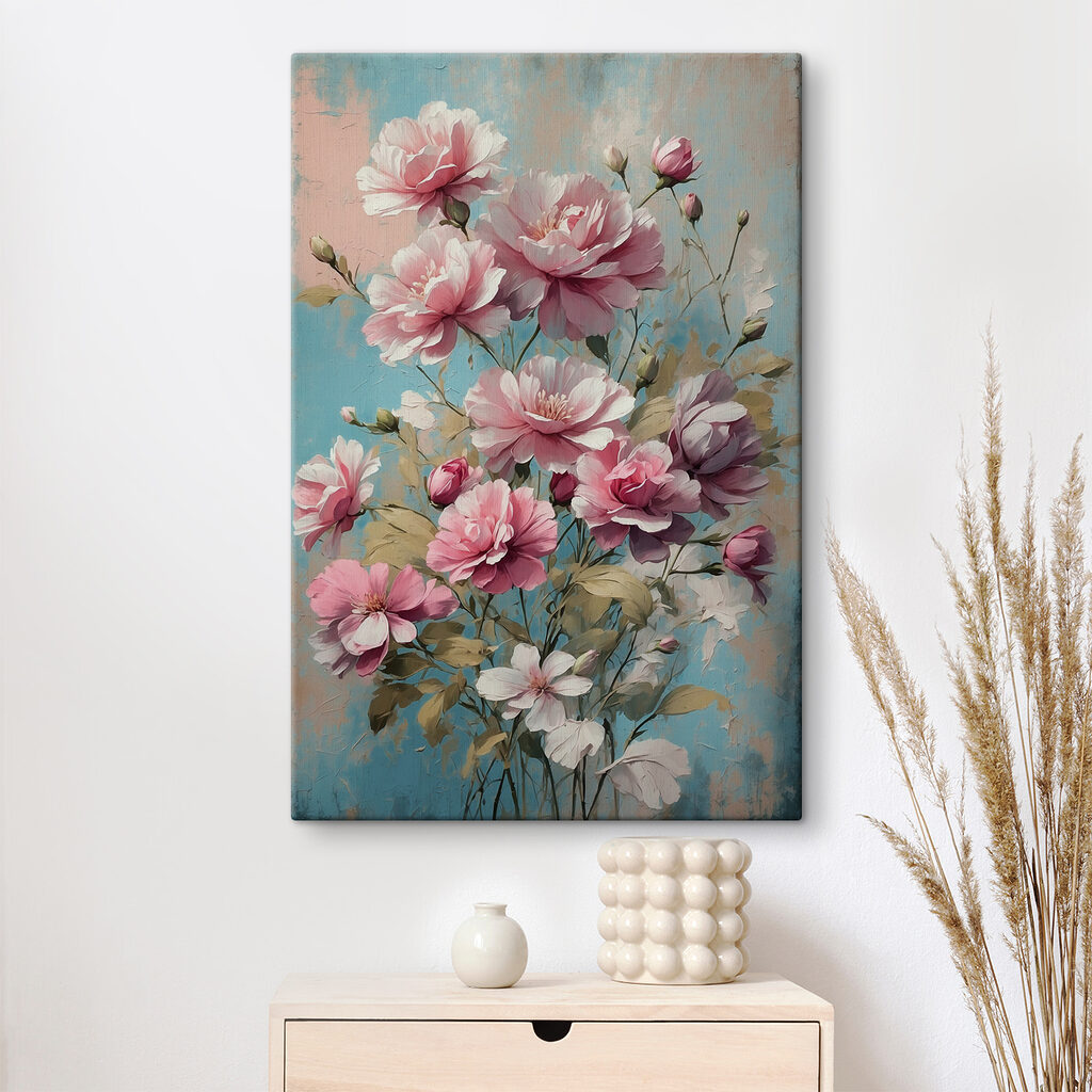 Fiori rosa su turchese in un ambiente