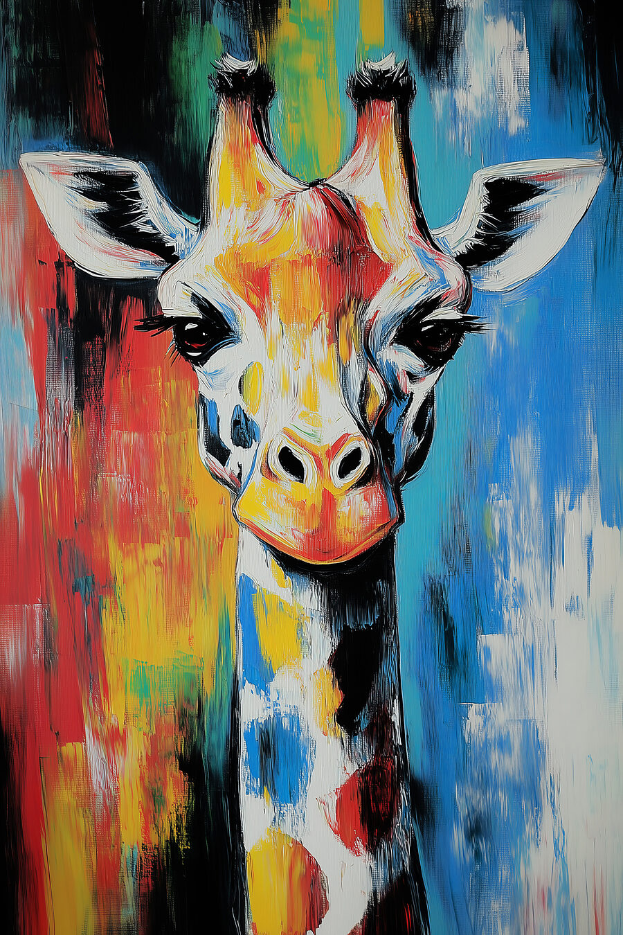Giraffa tra pennellate colorate — design completo