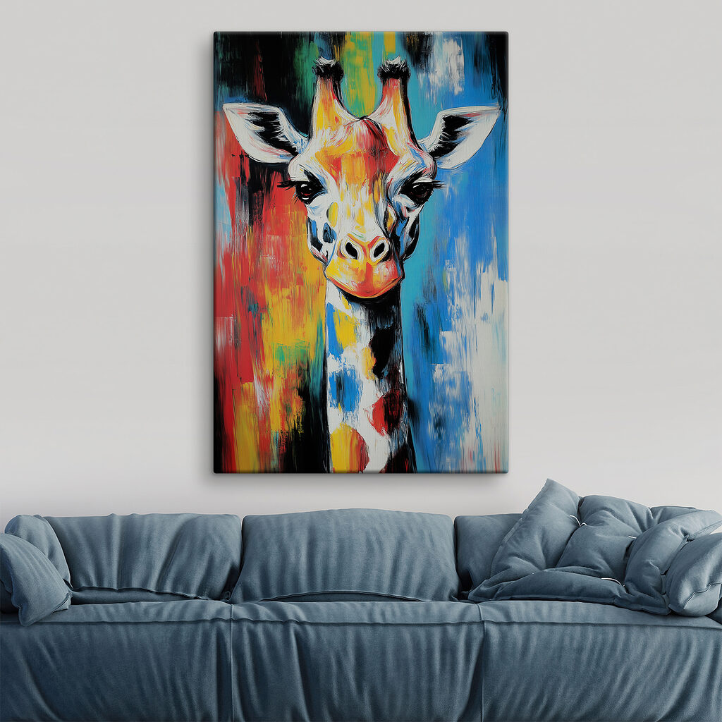 Giraffa tra pennellate colorate — ambiente 1