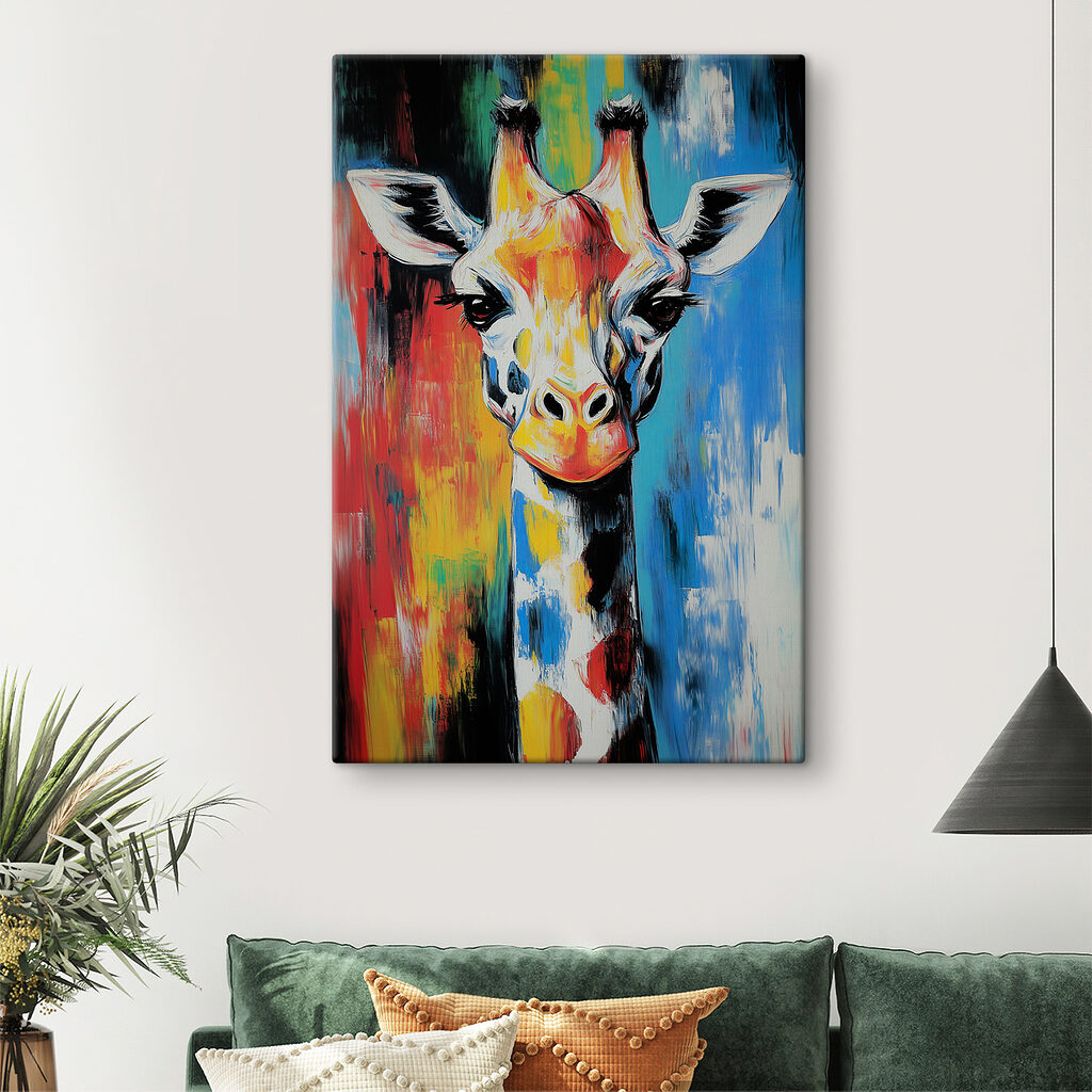 Giraffa tra pennellate colorate — ambiente 2