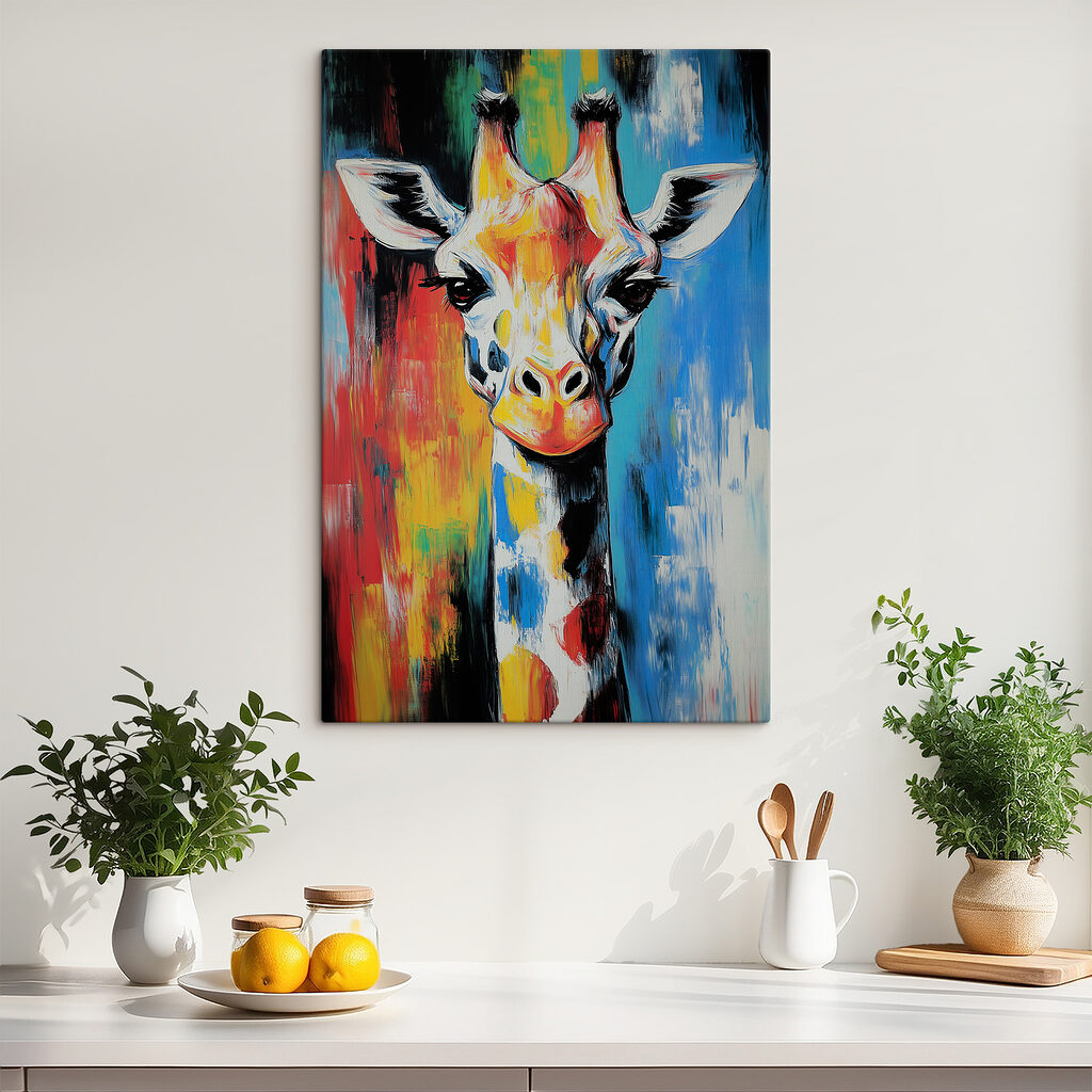 Giraffa tra pennellate colorate — ambiente 4
