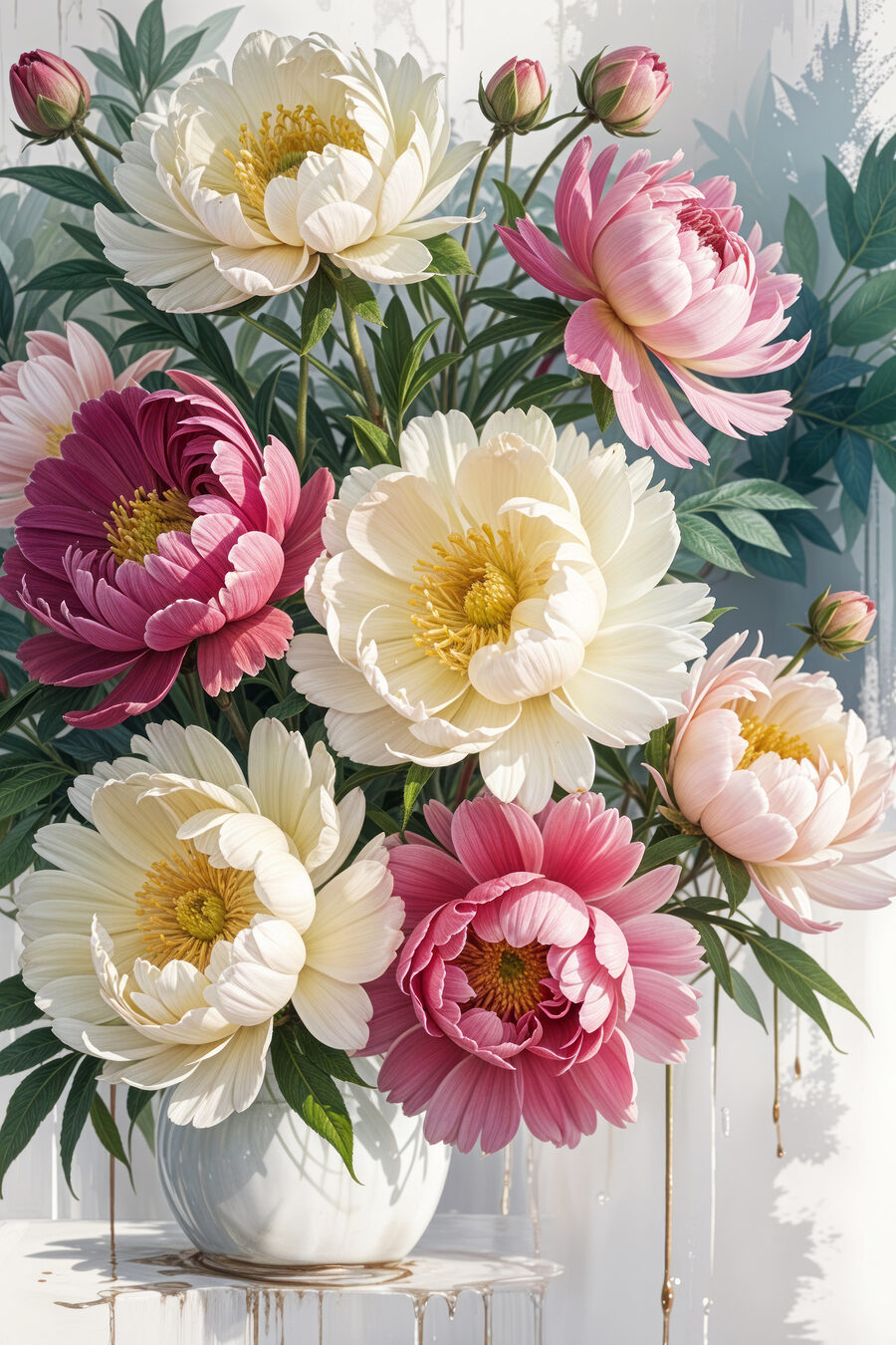Peonie e curve allegre — design completo