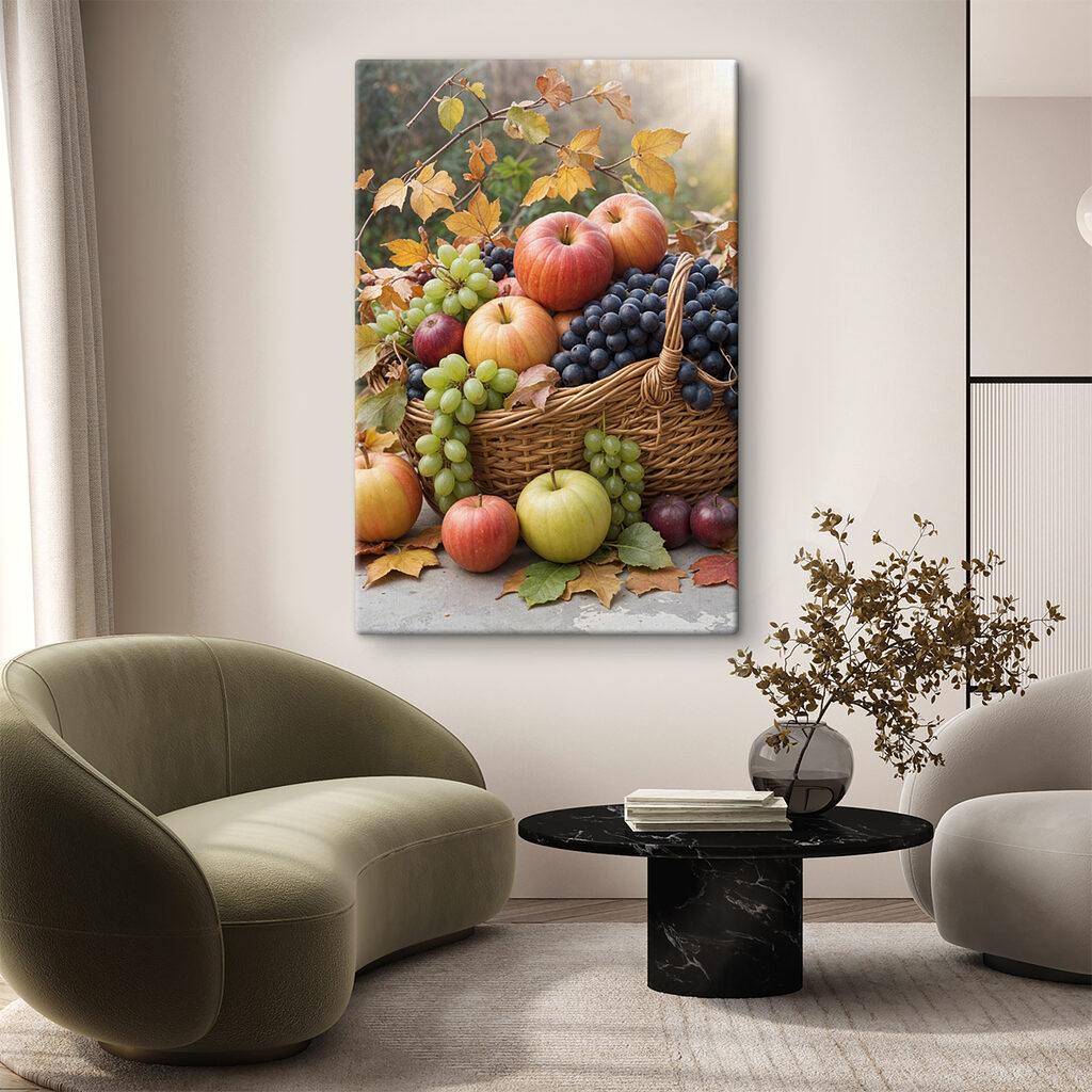 Cesto di frutta d’autunno in un ambiente