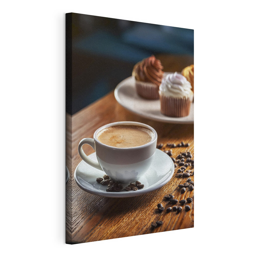 Caffè e cupcake, tela tesa e bordo avvolto