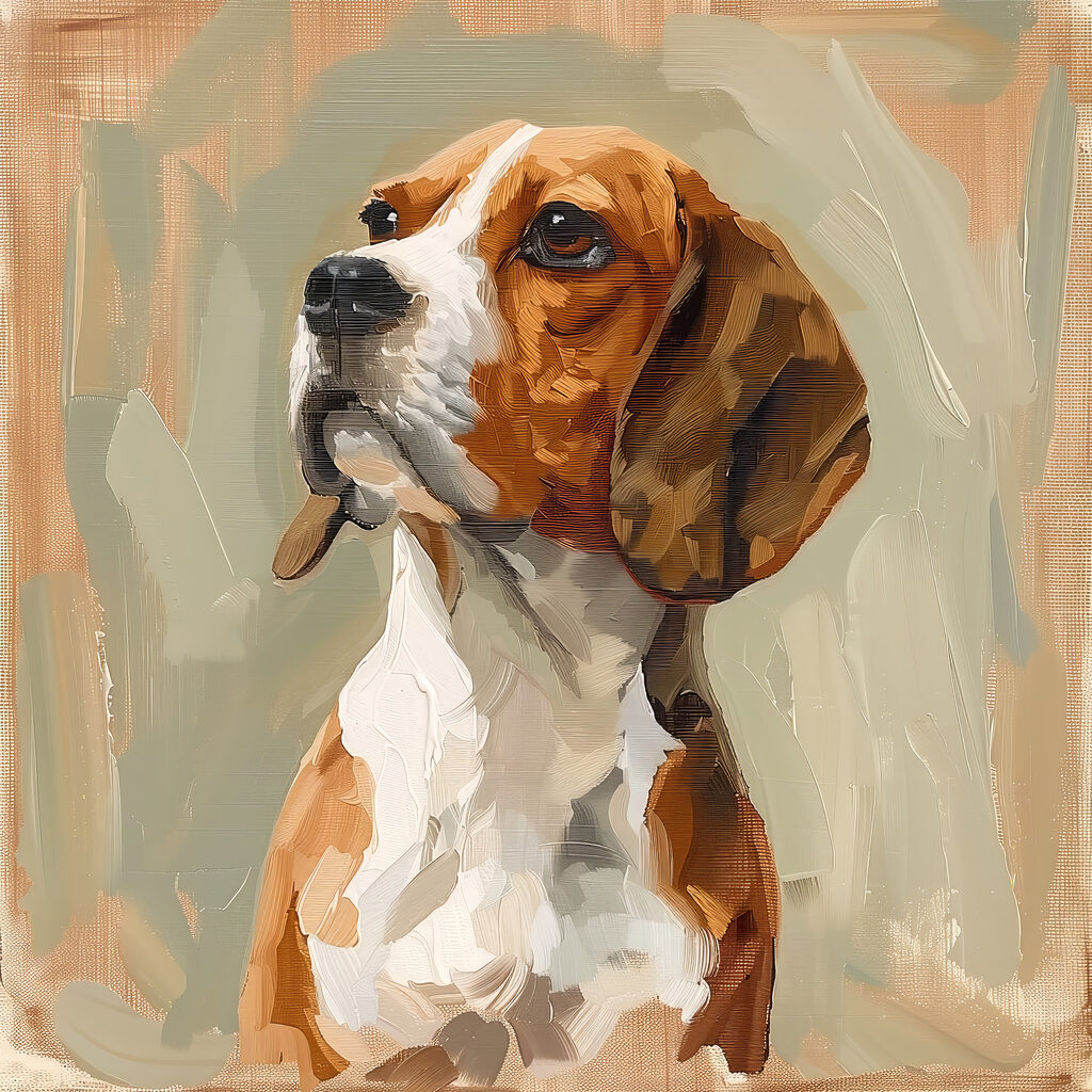 Beagle tra pennellate morbide — design completo