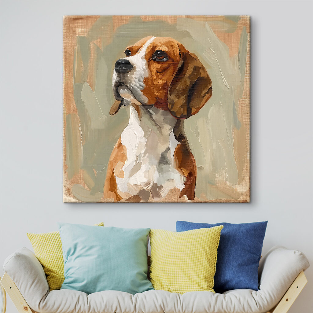 Beagle tra pennellate morbide — ambiente 1