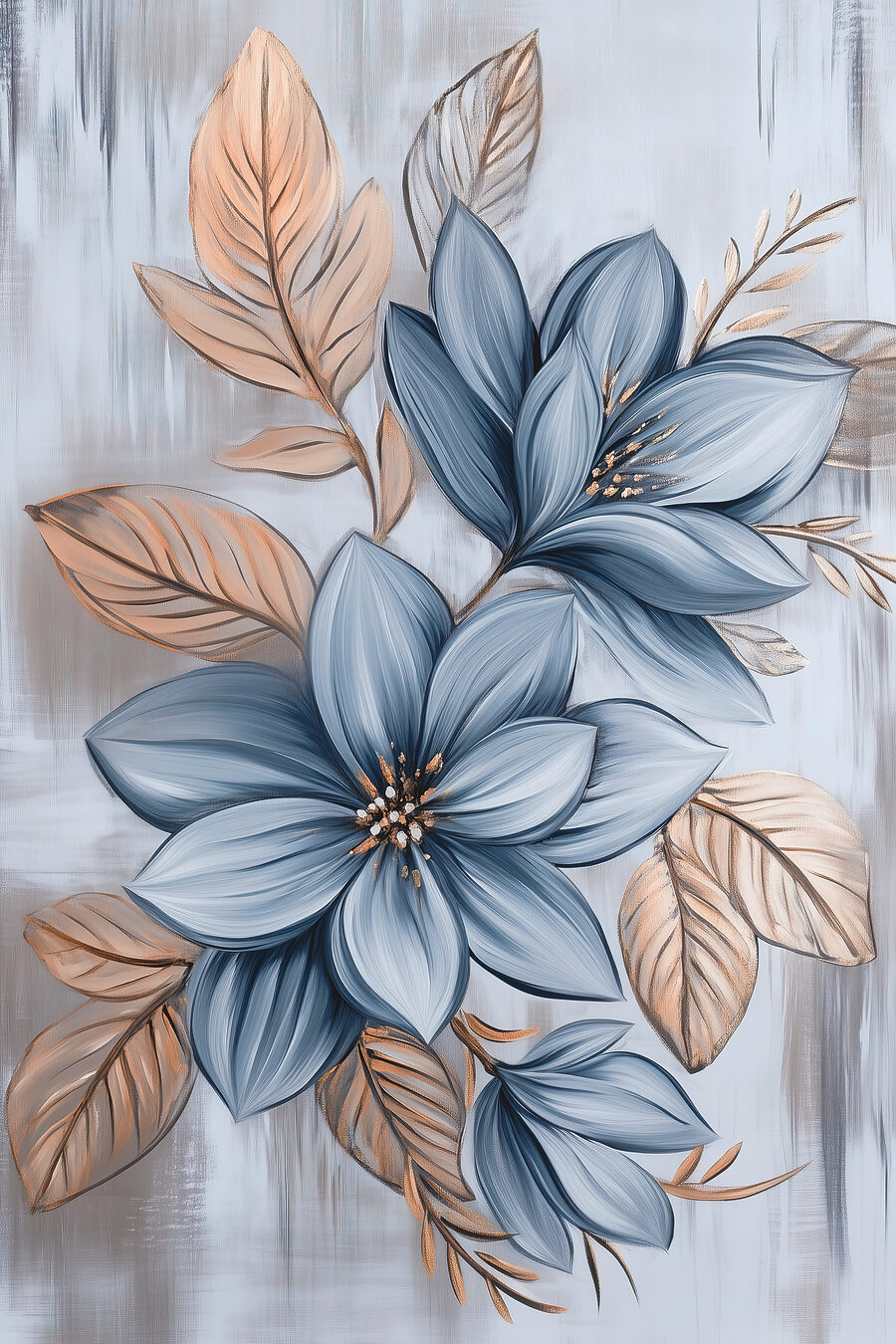 Fiori blu tra foglie — design completo