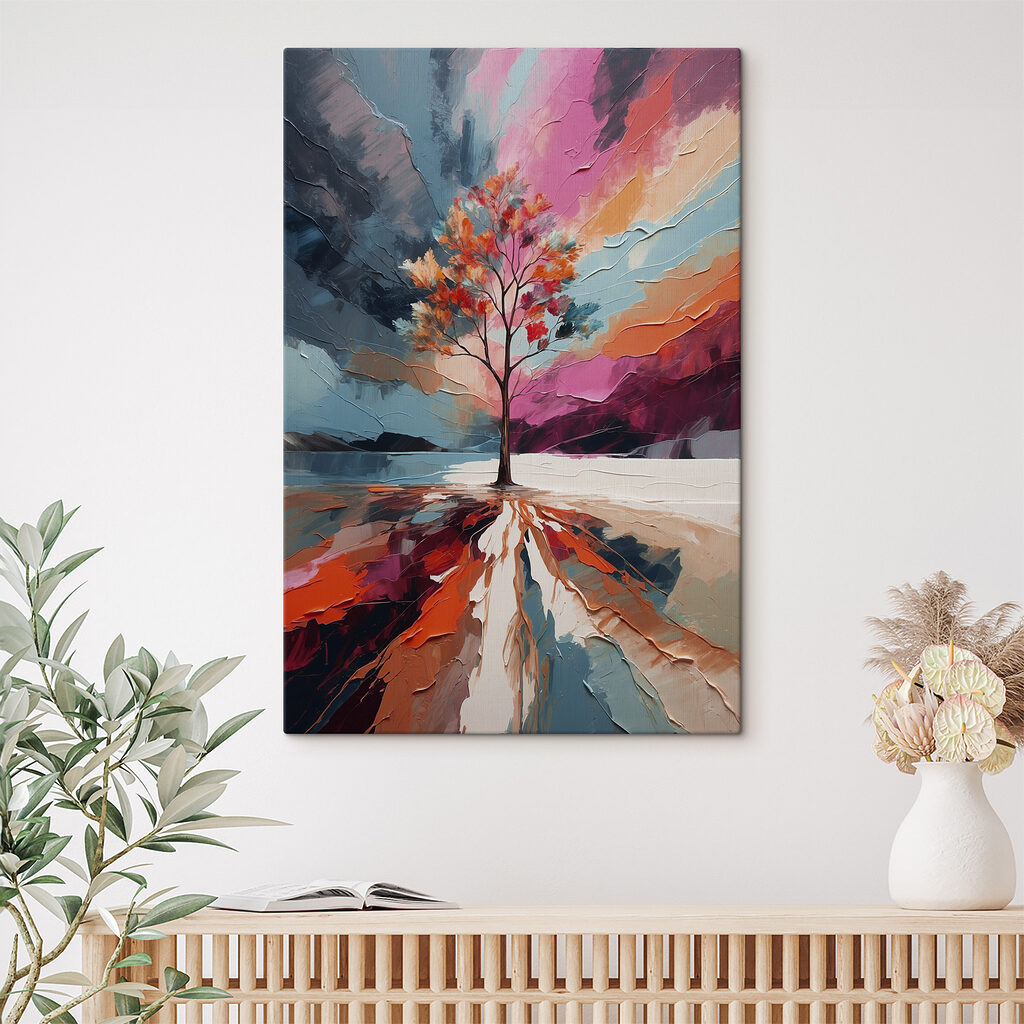 Albero tra pennellate colorate — ambiente 1