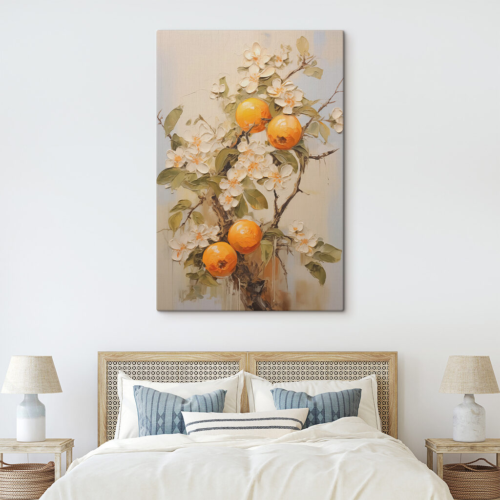 Arance tra fiori bianchi in un ambiente