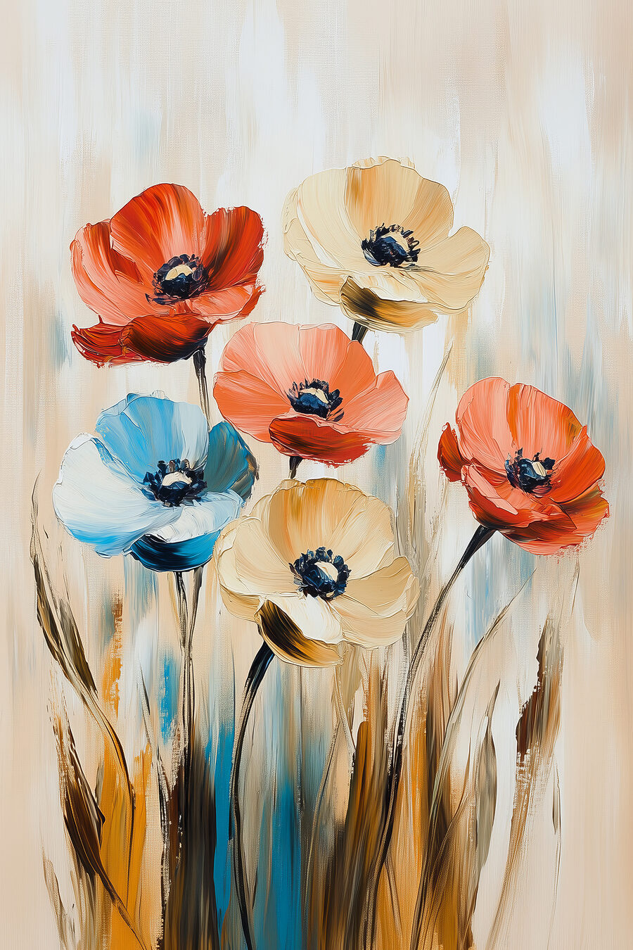 Fiori tra steli blu — design completo