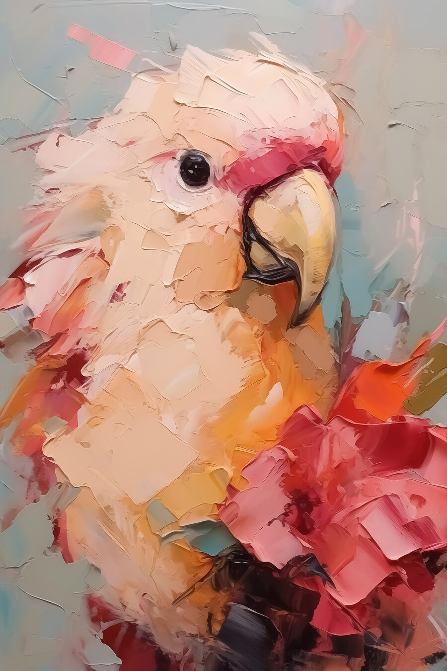 Cacatua tra pennellate corallo — design completo