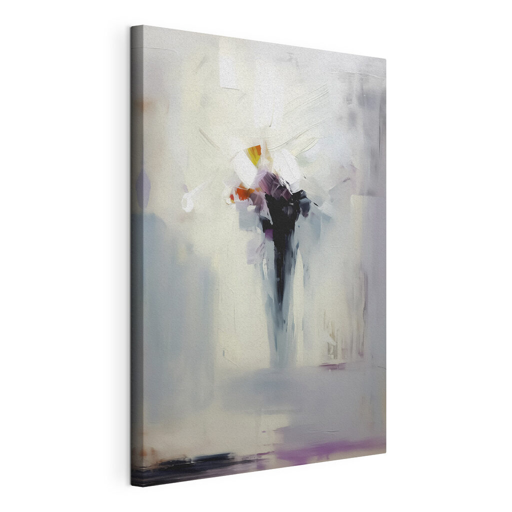 Fiori astratti su bianco, tela tesa e bordo avvolto