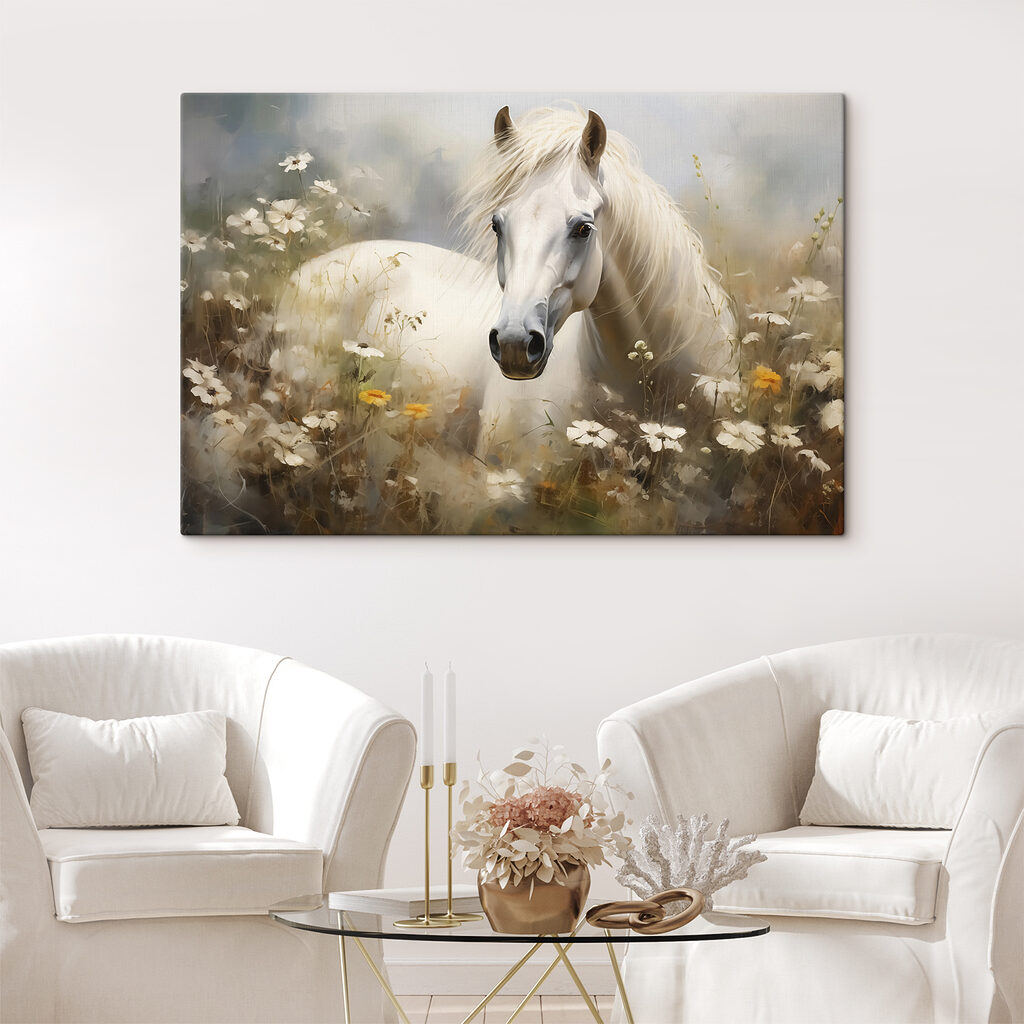 Cavallo tra le margherite in un ambiente