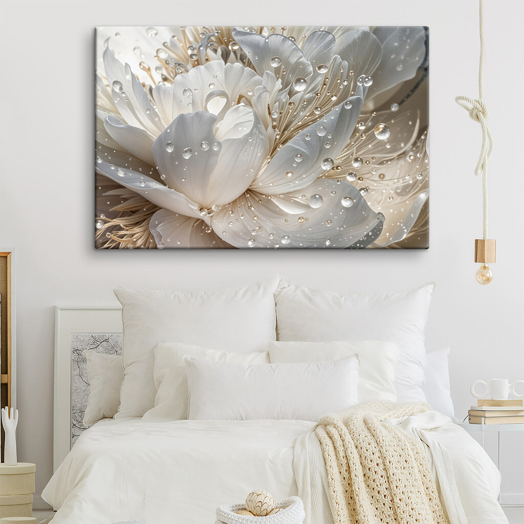 Fiore bianco e gocce in un ambiente