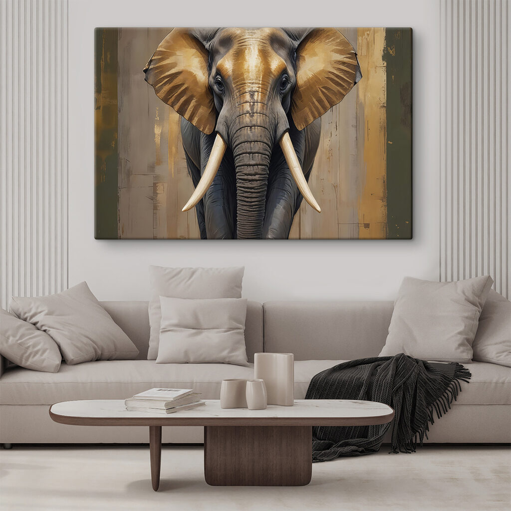 Elefante in toni dorati in un ambiente