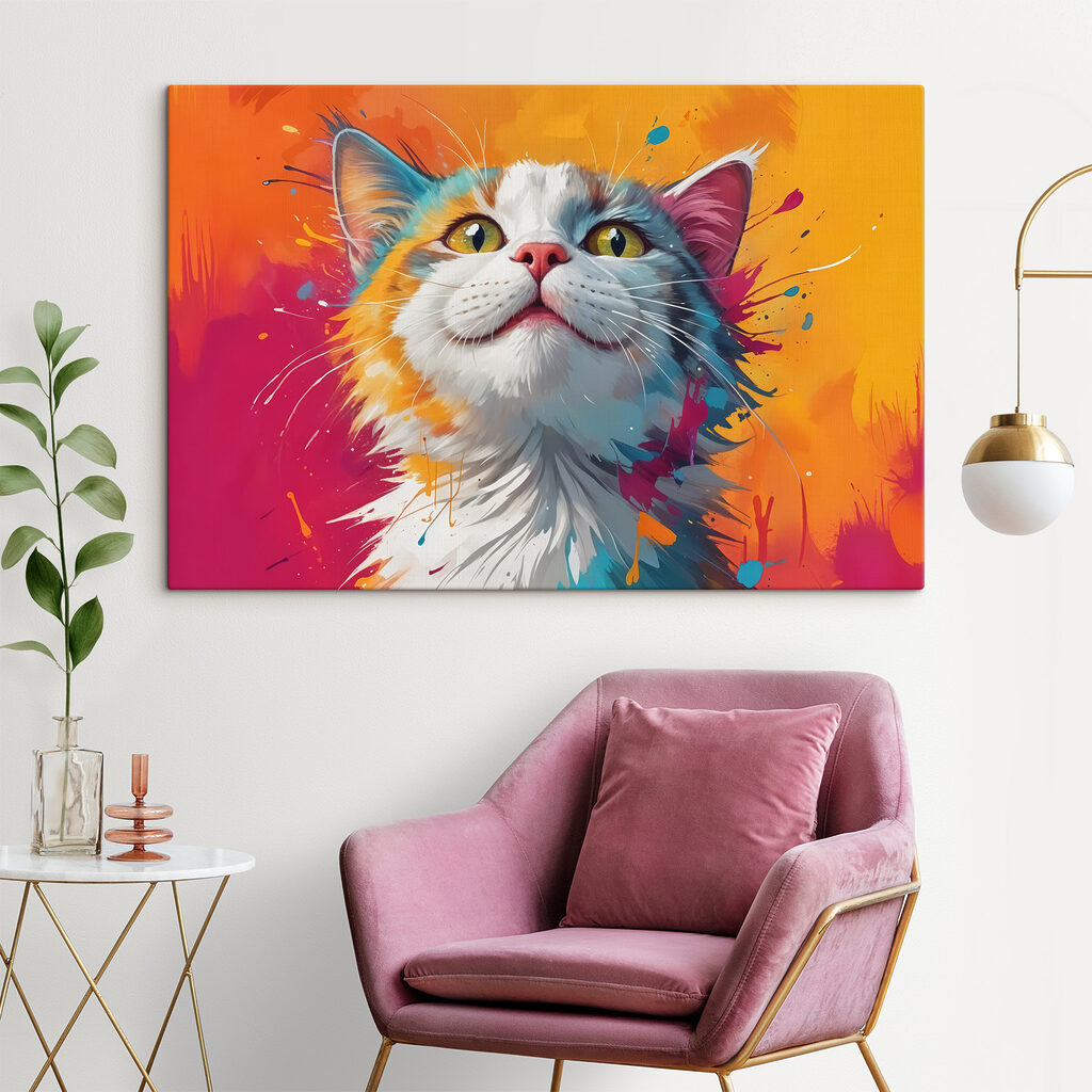 Gatto tra schizzi colorati — ambiente 1
