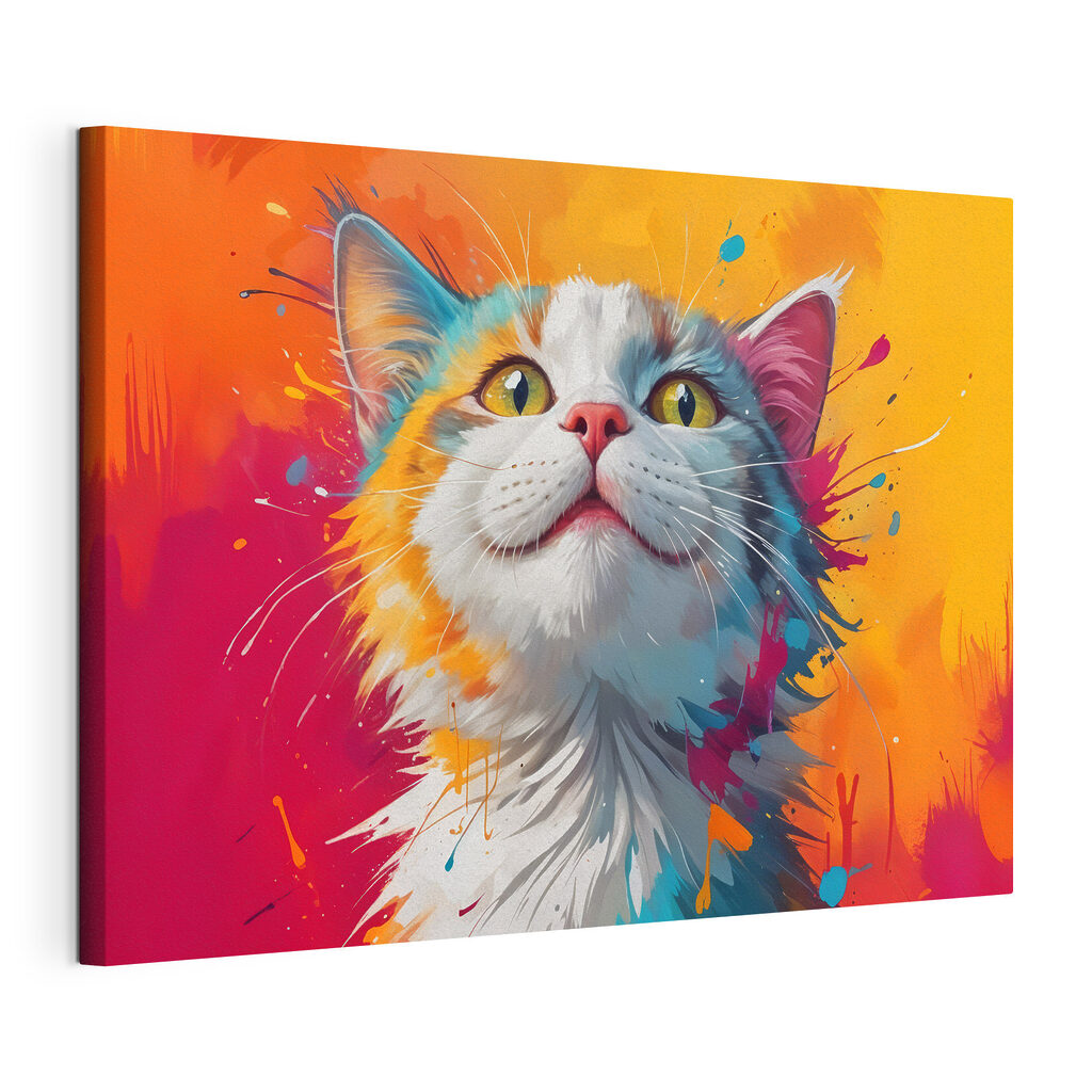 Gatto tra schizzi colorati — vista del prodotto
