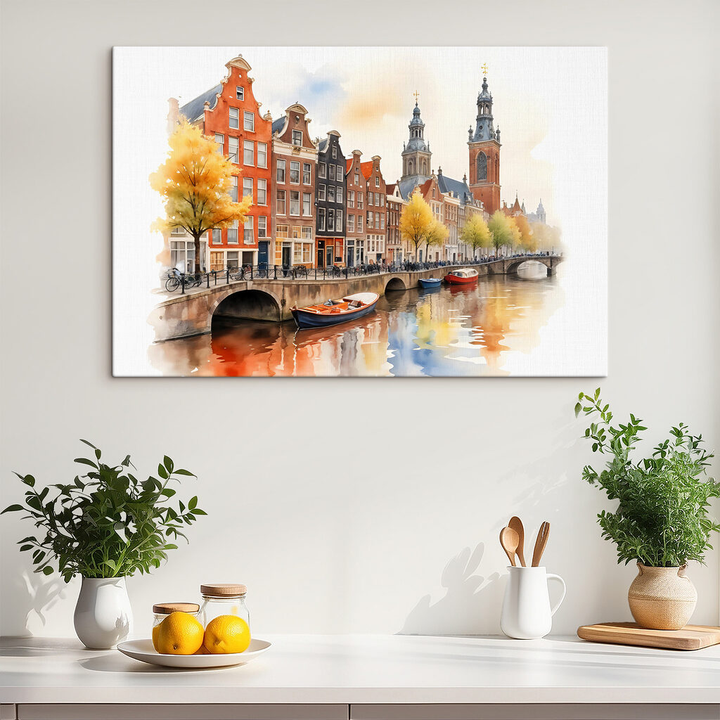 Amsterdam in acquerello dorato in un ambiente