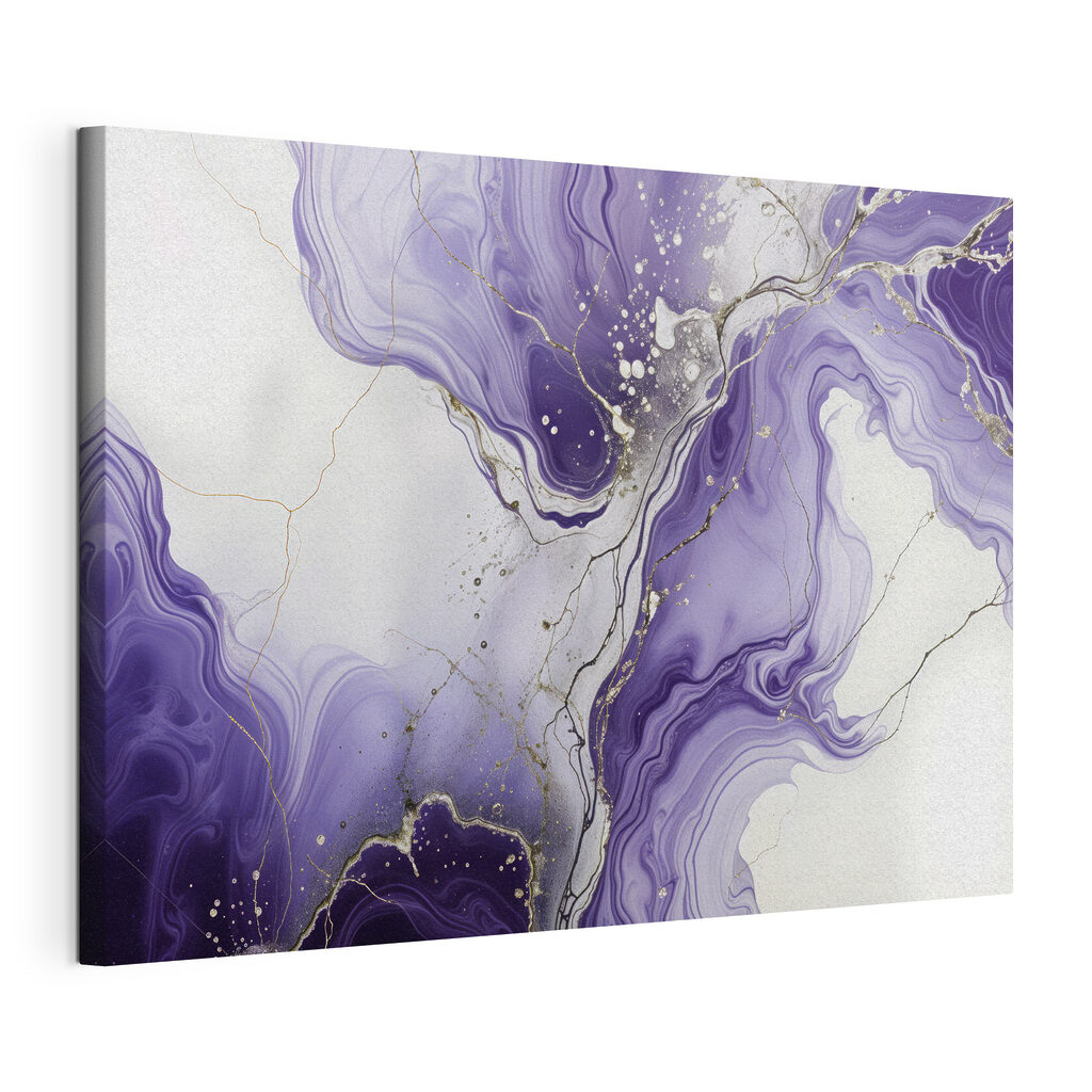 Venature viola su bianco, tela tesa e bordo avvolto