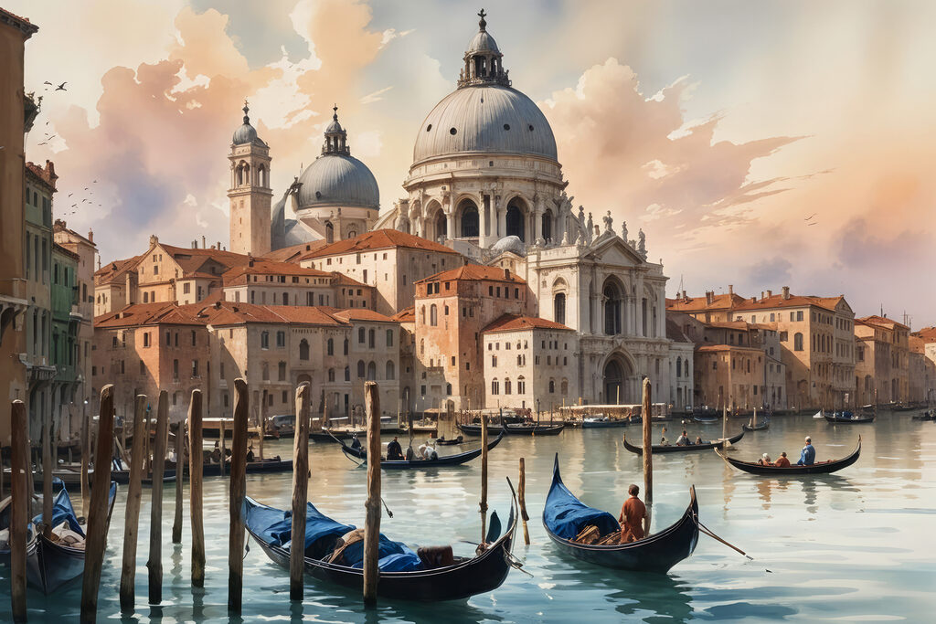 Gondole sotto nuvole serali — design completo