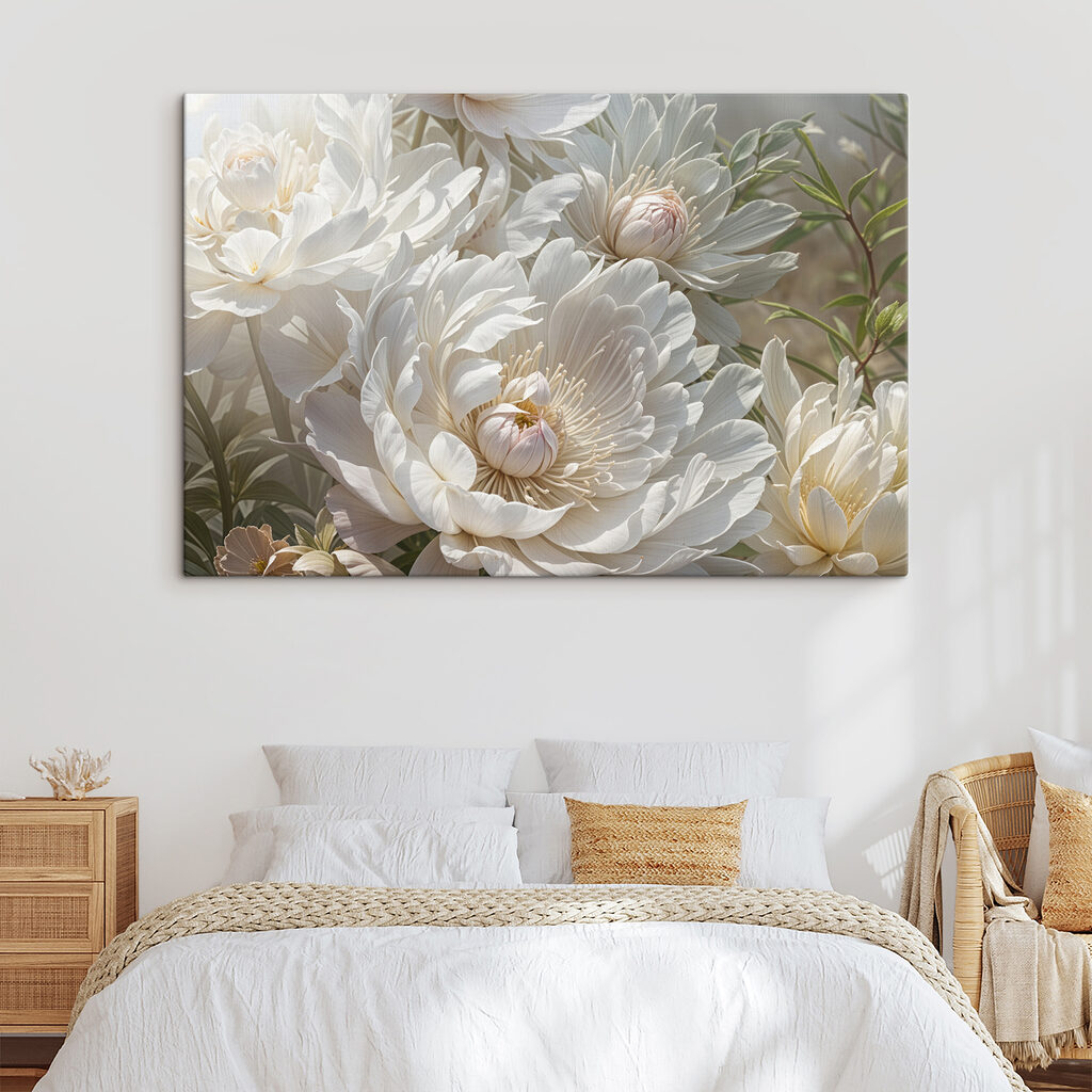 Peonie bianche su grigioverde — ambiente 1