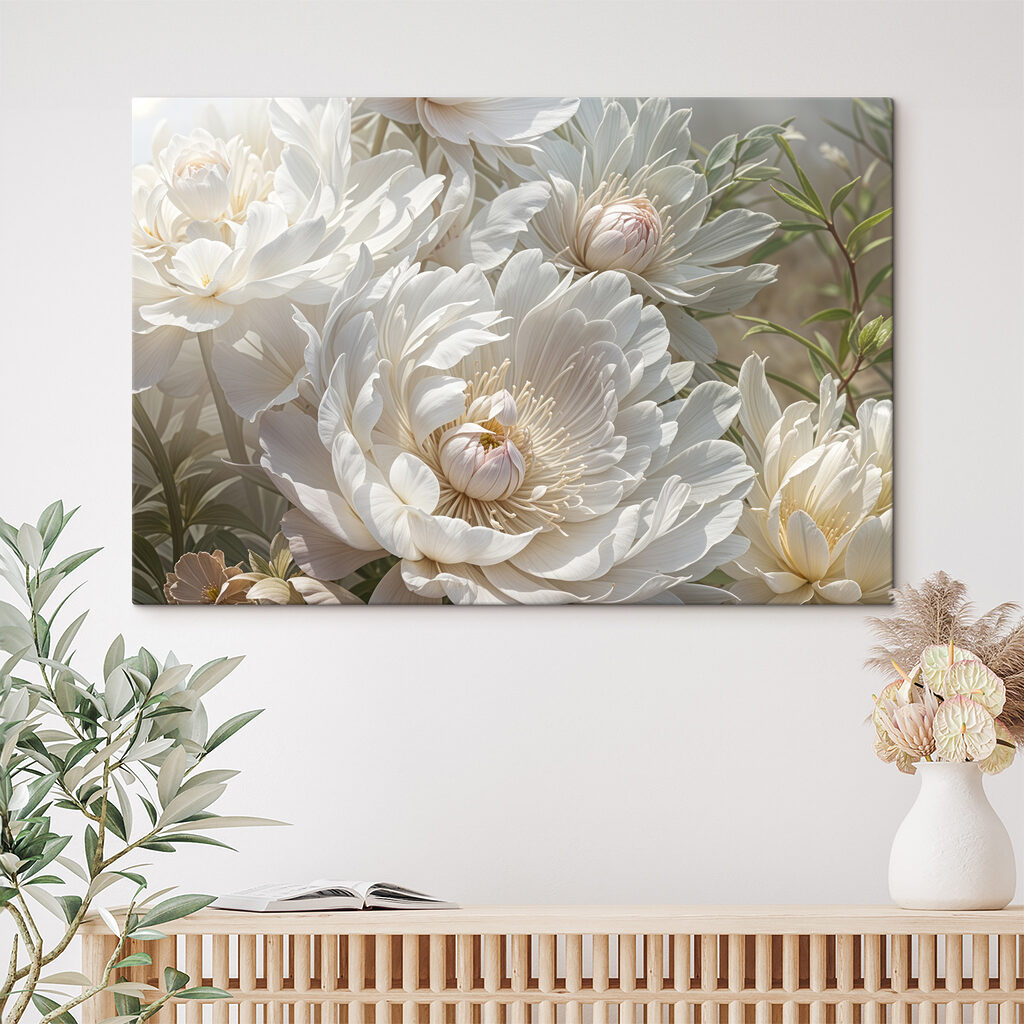 Peonie bianche su grigioverde — ambiente 2