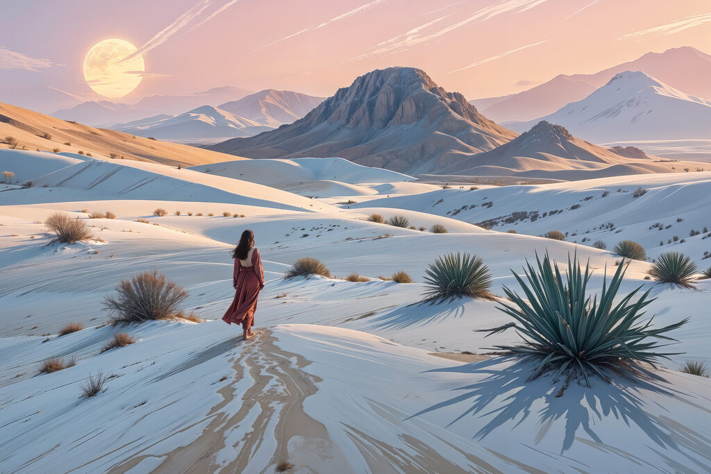 Orme nel deserto pallido — design completo