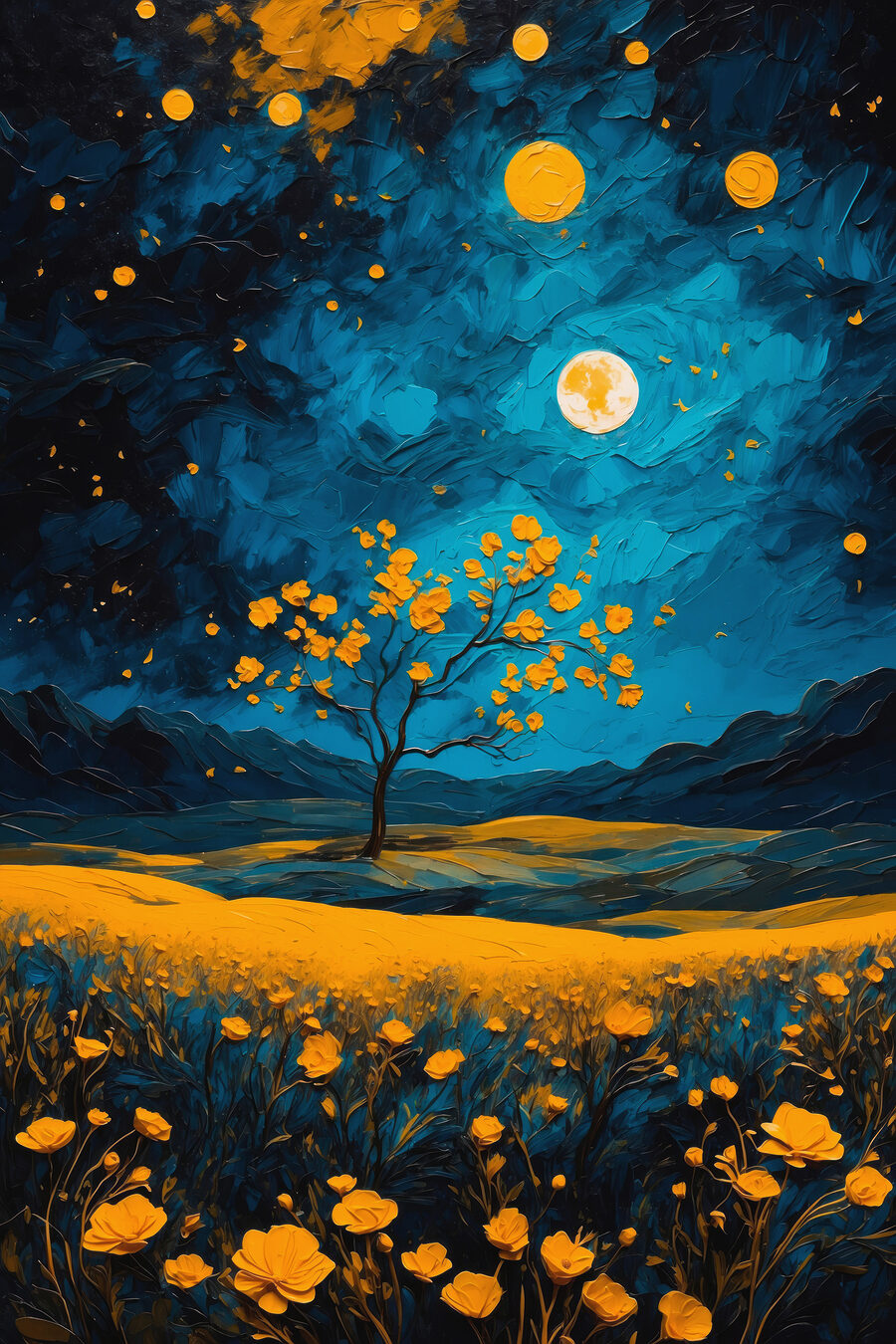 Fiori dorati nella notte — design completo