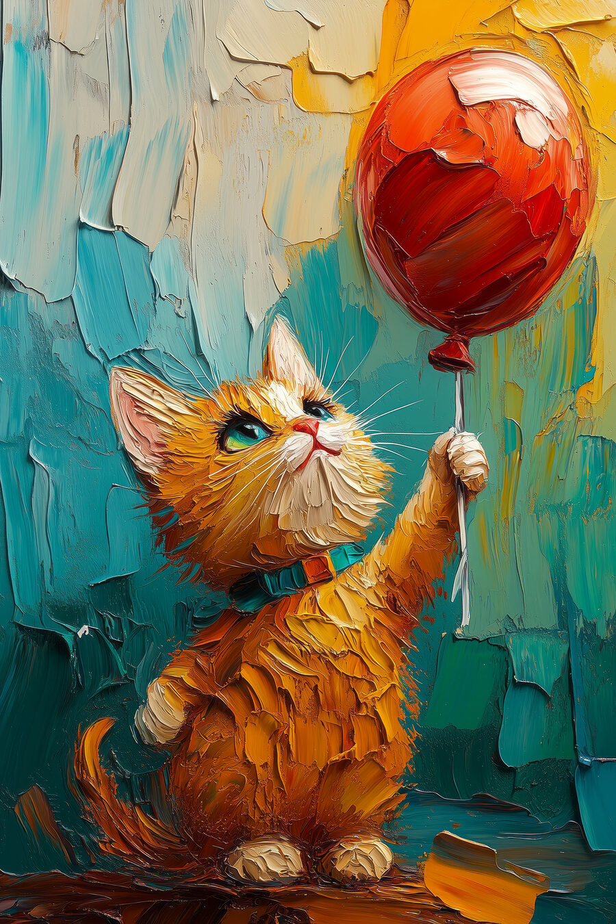 Gattino con palloncino rosso — design completo