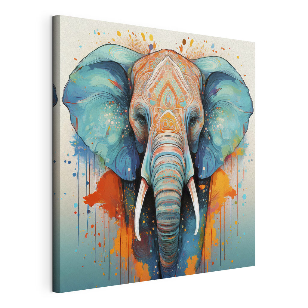 Elefante con linee decorative, tela tesa e bordo avvolto