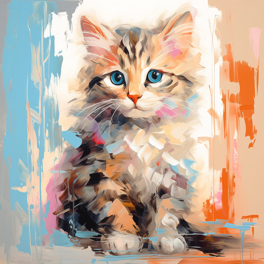 Gattino tra pennellate chiare — design completo