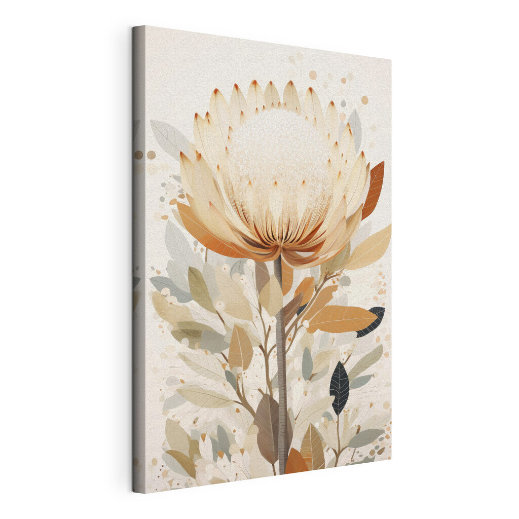 Corona di protea, tela tesa e bordo avvolto