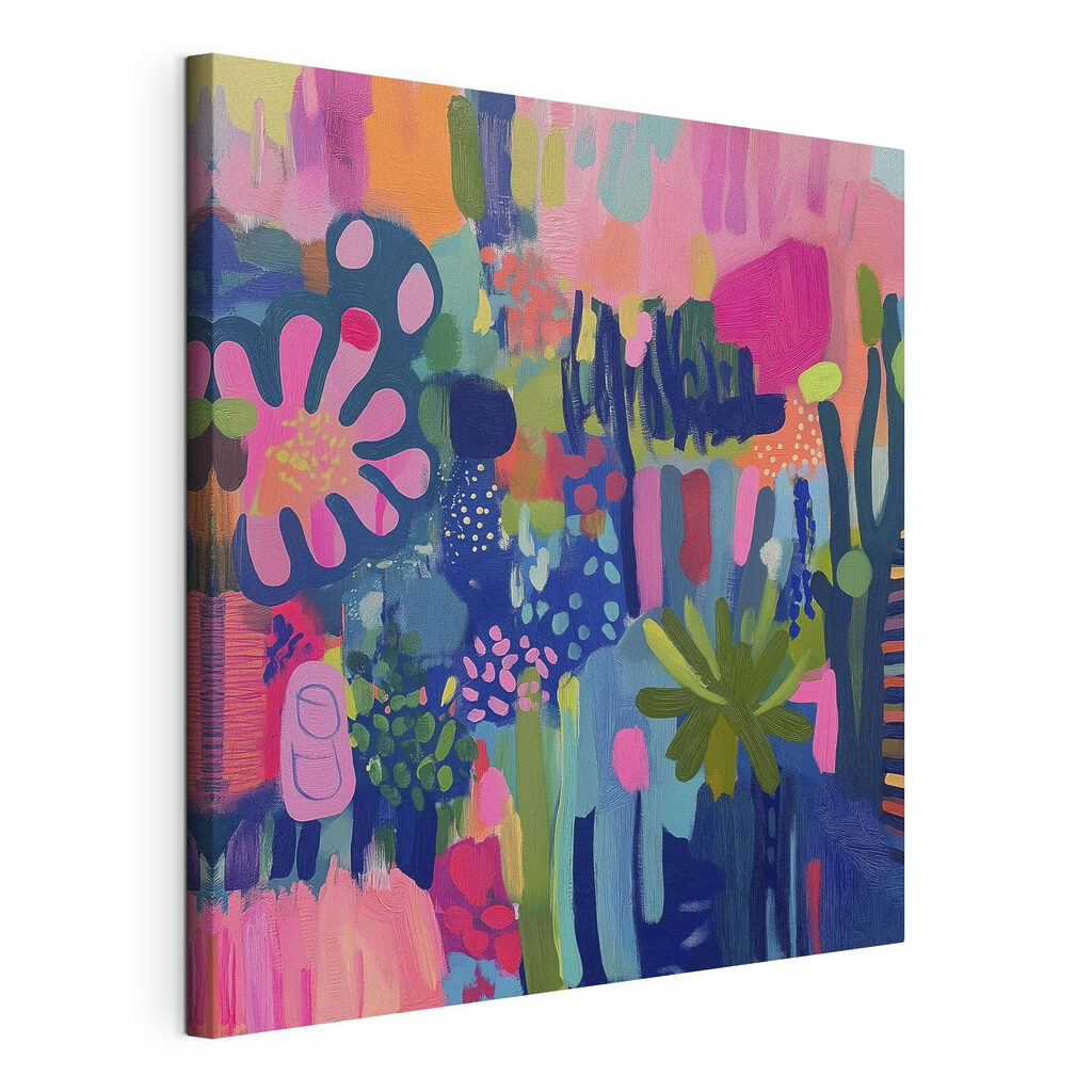 Fiori in colori vivaci, tela tesa e bordo avvolto