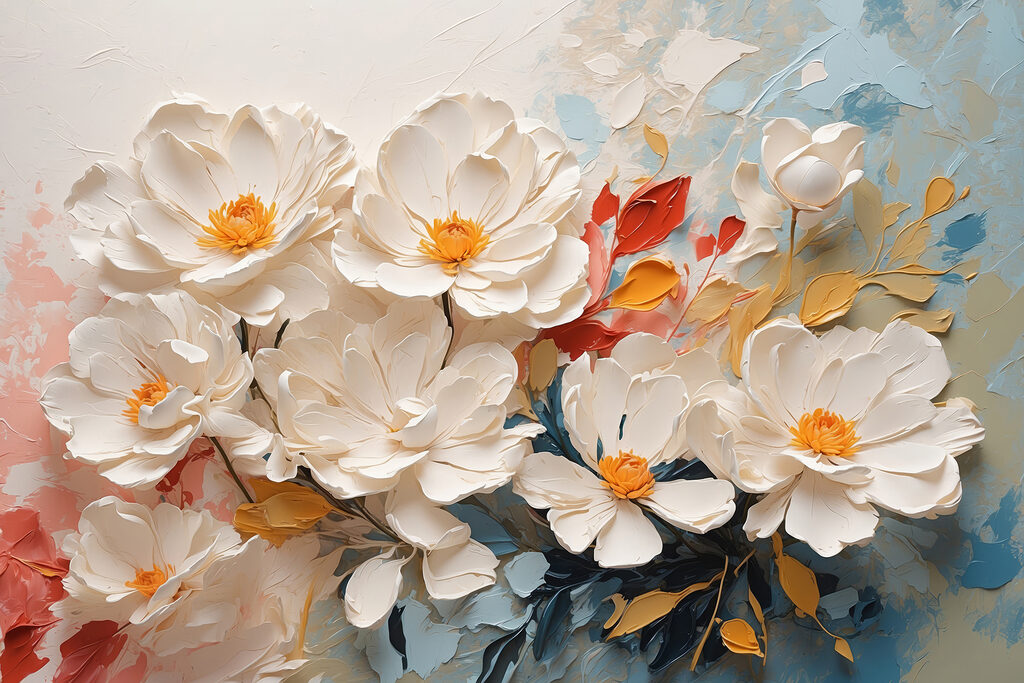 Fiori bianchi e pennellate — design completo