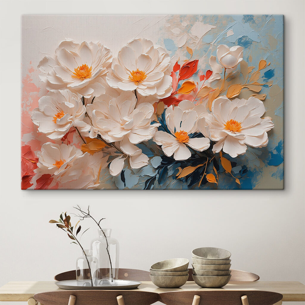 Fiori bianchi e pennellate — ambiente 1